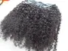 Brasilianska mänskliga Virgin Remy Hair Extensions 9 stycken med 18 clips Clip i Kinky Curly Style Natural Black 1B Färg