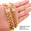 Titanio 24 carati oro massiccio elettrolitico chiusura colata diamante CUBAN LINK collana bracciale per uomo donna catene barbazzale set di gioielli