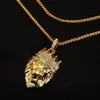 Hipsters 18K Gold Plating Rhinestone Punk Rock Hip Hop Jewelry Lion King Head Pendant Twisted Long Chain Necklace For Men Woman Joyas Bijoux