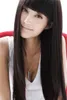 WoodFestival long black wig with neat bangs natural straight synthetic wig realistic daily wear wigs9522727