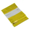 100st / Lot Gold Zip Lock Heat Seal Doypack Aluminiumfolie Paketväska med klart plastfönster Stå upp Golden Mylar Ziplock Väskor