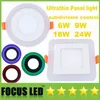 Newest Ultrathin LED Panel Lights Subdivision Control 6W 9W 18W 24W Blue Red Green with Warm /Cool White Recessed Ceiling Downlight