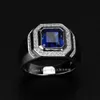 Spedizione gratuita all'ingrosso anello alto Quliry solitario blu zaffiro argento 925 diamante simulato anello da uomo regalo taglia 8-13