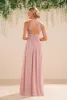 2020 cordón de la gasa Nueva Jasmine Blush rosa nupcial vestidos de dama estilo de país de cuello halter de cuerpo entero partido formal Prom Vestidos por encargo