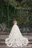 Luxuriöse Brautkleider mit voller Spitze in A-Linie, heiß, 2016, durchsichtig, V-Ausschnitt, Flügelärmel, Brautkleider, Sweep-Zug, hinten, mit verdeckten Knöpfen