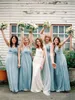 Plus Size Wedding Tulle Long Blue Party Modern V-Neck Bridesmaid Dresses Ruched Waistline vestido madrinha casamento longo