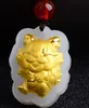 Collier et pendentif talisman dragon dessin animé zodiaque chinois jade incrusté d'or