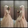 사용자 지정 2016 아랍 회교도 샴페인 레이스 긴 소매 웨딩 드레스 Hijab 이슬람 신부 웨딩 가운 로브 드 Mariage