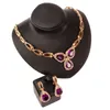 Fashion Purple Gem Austrian Crystal Jewelry Sets Necklace Bracelet Earrings Ring Wedding Party Costume Jewelry Set Boxes