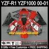 8Gifts + Carrosserie voor Yamaha 00-01 Fortuna Red YZFR1 00 01 YZF1000 Y9966 YZF R1 YZF R 1 YZF 1000 YZF-R1 R1 Rood Zilver 2000 2001 Verkleefset