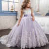 Abiti per ragazze di fiori Principessa Lilla Piccola sposa Abito lungo da spettacolo per ragazze Glitz Puffy Tulle Prom Dress Bambini Laurea Gow289W