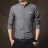 Wholesale- Mens Solid Color Shirt 2017 Spring Business Casual Long-Sleeve Shirt male Slim Fashion stand collar Shirt Brand clothes 4XL 5XL