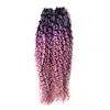 Цвет PurplePink ombre бразильские волосы 40 шт. Кудрявые вьющиеся девственные волосы с утком кожи 100 г Лента для наращивания человеческих волос 8688876