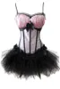 Big Plus Size 6XL Rüschen Bustline Spitze Schleife Burlesque Valentine Neckholder Korsett mit Tüll Tutu Rock Tanz Korsett Kostüm Kleid Outfit