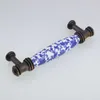 European 96mm bronze dresser white and blue drawer cabinet pull blue flower ceramic handle furniture handles