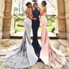 New Cheap Mermaid Bridesmaid Dresses Halter Lace Appliques Beaded Custom Floor Length Sheer Court Train For Weddings Maid of Honor Gowns