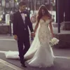 Steven Khalil Dubai Abito da sposa arabo Sirena con spalle scoperte Corte dei treni Applique Abiti da sposa in pizzo senza schienale Realizzati su misura