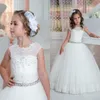 Yeni Çiçek Kız Elbise Bahar Vintage Jewel Sash Dantel Net Bebek Kız Doğum Günü Partisi Noel Communion Elbiseler Çocuk Kız Parti Dresse