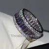 Vecalon kvinnor mode smycken ring 15ct simulerad diamant ametist cz 925 sterling silver engagemang bröllop band ring för kvinnor