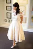 Sexig En linje Tea Längd Bröllopsklänningar 2016 Av Axel Cap Sleeves Full Lace Bridal Dresses Garden Beach Sommar Vestido de Noiva