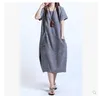 Kleider Großhandel Frauen Kleider Casual Frauen Baumwolle Leinen Kurzarm Lange Lose Maxi Kleid Sommerkleid Kleidung Kostenloser Versand