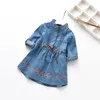 Good Quality Denim Dress Girls Soft Cotton Denim Dresses Baby Long-sleeve Flower-embroidery Denim Dresses Kids Spring Autumn Dresses