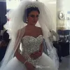 Riktiga bilder gnistrande bröllopsklänningar bollklack puffy vit med kristaller rhinestones tulle arabiska brudklänningar fluffig klänning för brud