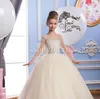 2016 Sheer Cou Perlé Tulle Luxueux Arabe Robes De Fille De Fleur Vintage Enfant Pageant Robes Belle Fleur Fille De Mariage Dres234Y