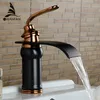 Luxury Style Bathroom Basin Sink Faucet Solid Brass Oil-rubbed Bronze With Rose Golden Waterfall Tap Torneira Banheiro LH-16913