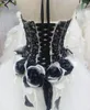 Stunning Black and White Wedding Dresses Victorian Ball Gown Gothic Bridal Gowns Sweetheart Neckline Beads Lace Top Handmade Flowers Tulle