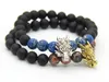 Nouvelle Arrivée Perlé Mens Stretch Bracelets En Gros Matte Agate, Blue Sea Sediment Stone Or et Argent Wolf Bracelets Mens Cadeau Bijoux