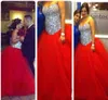 2016 New Sweetheart Bling Quinceanera Dresses Ball Gown Silver Crystal Beads Red Tulle Long Floor Length Sweet 15 Party Prom Evening Gowns
