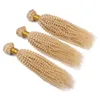Top Grade Virgin Brasilian Blonde Hair Extensions Kinky Curly 3pcs # 613 Bleach Blond Human Hair Weave Bundles 10-30 "Double Wefts