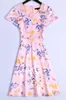 Flower Print Women A-Line Dress Short Sleeve Casual Dresses 074A5645