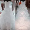 Weißes, bauschiges Hochzeitskleid, A-Linie, 2017, herzförmig, geraffte Rüschen, Organza-Brautkleider mit Korsettrücken, echte Fotos, nach Maß EN111710