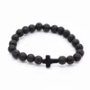 NW Fashion Lava-Rock Round Bead Cross Charm Armband Anti-Fatigue Lava Bracelets Aromaterapi RSSential Oil Diffuser Smycken