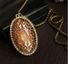 Vintage Womens Amber Hollow Out Rhinestone Oval Długi Łańcuch Naszyjnik Biżuteria Retro Długi Łańcuch Amber Wisiorek Naszyjniki Akcesoria