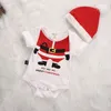 Vente en gros - Mignon Nouveau-né Bébé Fille Garçon Combishort Barboteuse Santa Hat XMAS 2pcs Tenues Ensemble Enfants Vêtements De Noël