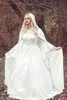 Renaissance Gothic Lace Ball Gown Wedding Dresses With Cloak Plus Size Vintage Bell Long Sleeve Celtic Medieval Princess Bridal Gown