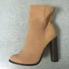 Stivali corti da donna marrone chiaro Stivaletti con tacco tondo e punta a metà polpaccio Zapatos Mujer Stivali per le donne Scarpe del Regno Unito Taglia 12