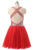 Korte rode prom -jurken 2017 kristallen kralen geplooide goedkope tieners Homecoming Party Jurk 8e graad Graduation jurken Real PO8154875