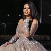 Sheer manches longues robes de bal sexy hors de l'épaule dentelle flore appliques robes de soirée arabie saoudite femmes robe de soirée formelle sur mesure