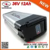 Silver Fish Type 36V Lithium Battery 12ah Electric Bike Battery in 18650 Cell with 15A BMS 2A Charger Aluminum Case