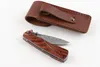 Ny ankomst Damaskus Folding Kniv VG10 Damascus Steel Blade Naturliga Rosewood Handtag EDC Pocket Knivar med Leahter Sheath Package