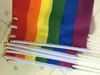 500 sztuk Ręcznie Fala Rainbow Flaga Gay Poliester Kolorowe Pride Peace Banner Prostokątne 14 x 21cm