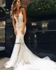 Pallas Couture 2019 Lace Floral Long Train Mermaid Beach Wedding Dresses Custom Make V-neck Full length Fishtail Bridal Wedding Go2608