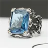 3 pièces/lot nouveau Design énorme bague en pierre du rhin bleu en acier inoxydable 316L bijoux de mode fleur couleur bleue bague en pierre claire Cool