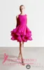 Gorgeous Hot Pink Short Cocktail Dresses REEM ACRA Jewel Tiered Skirts Sexy Mini Party Prom Dress A-Line Arabic Homecoming Gowns