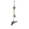 Brand New Belly Button Rings Surgical Steel Skull Barbell Dangle Link Chain Gun Navel Piercing Jewelry
