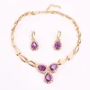 Fashion Purple Gem Austrian Crystal Jewelry Sets Necklace Bracelet Earrings Ring Wedding Party Costume Jewelry Set Boxes